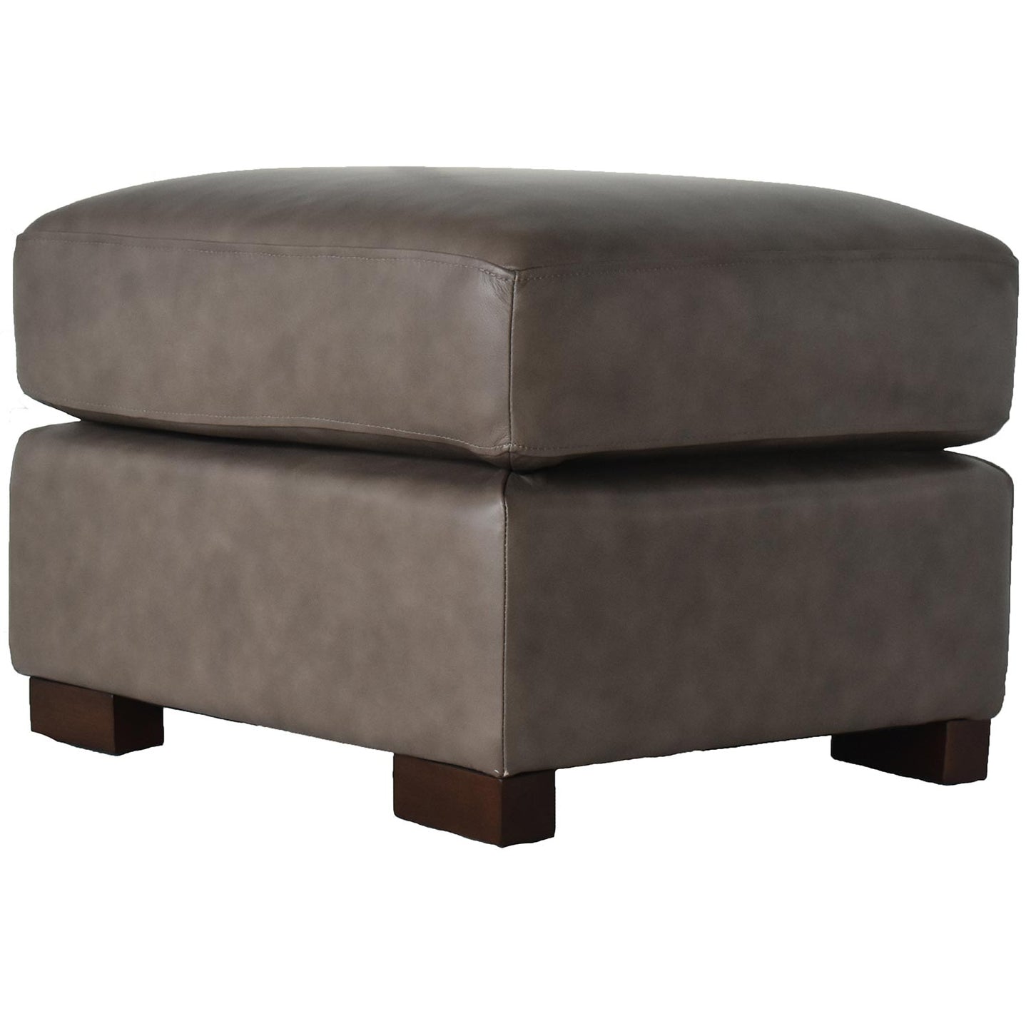 22" Gray Genuine Leather And Brown Ottoman