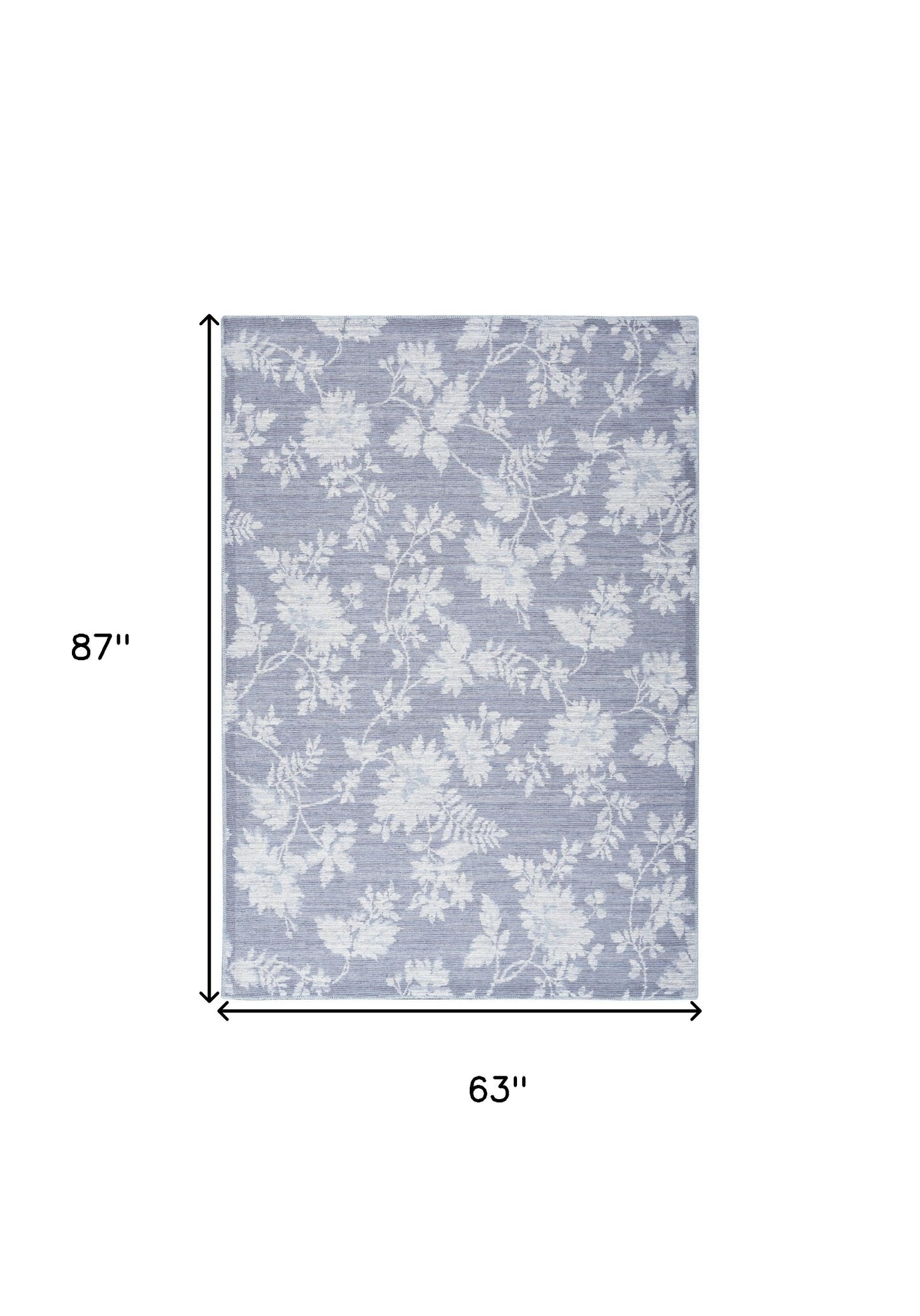 5' X 7' Grey Floral Washable Area Rug