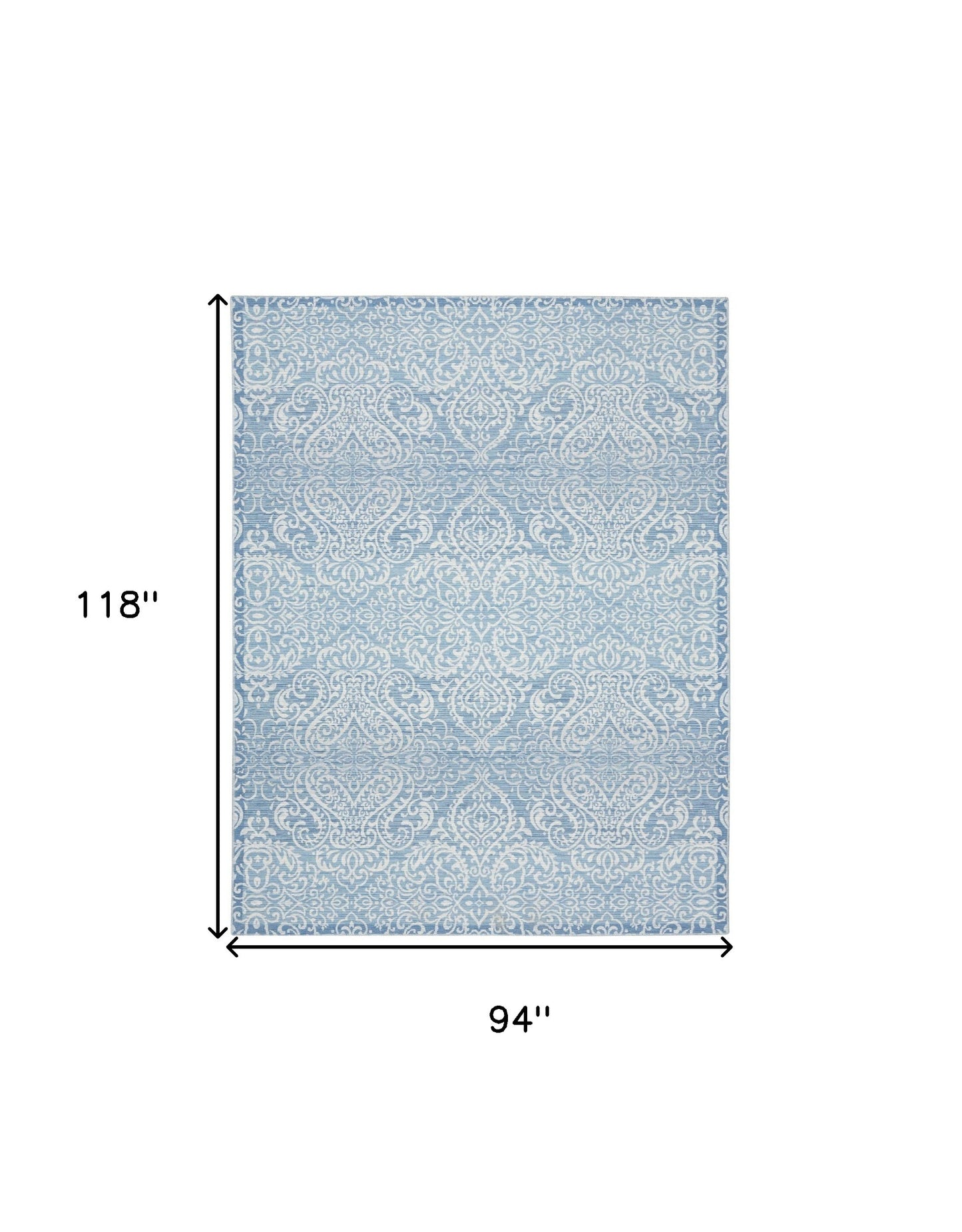 8' X 10' Blue Floral Distressed Washable Area Rug