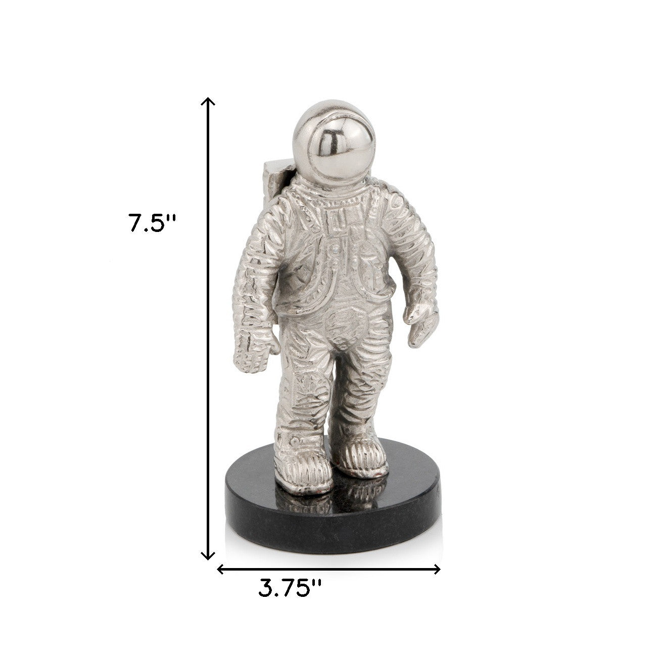 8" Silver and Black Marble Aluminum Space Man Sculpture