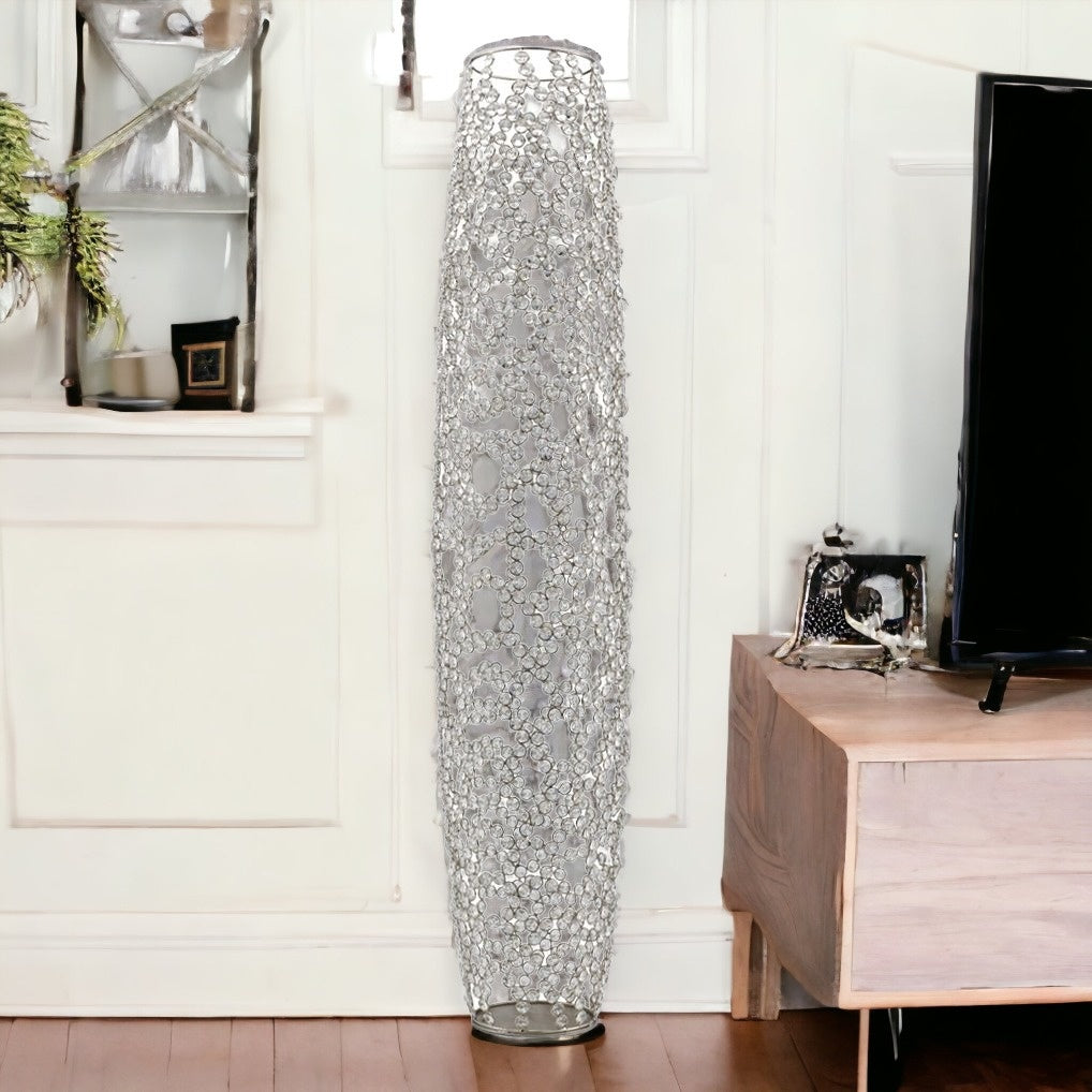 47" Crystal Glass Silver Oval Floor Vase