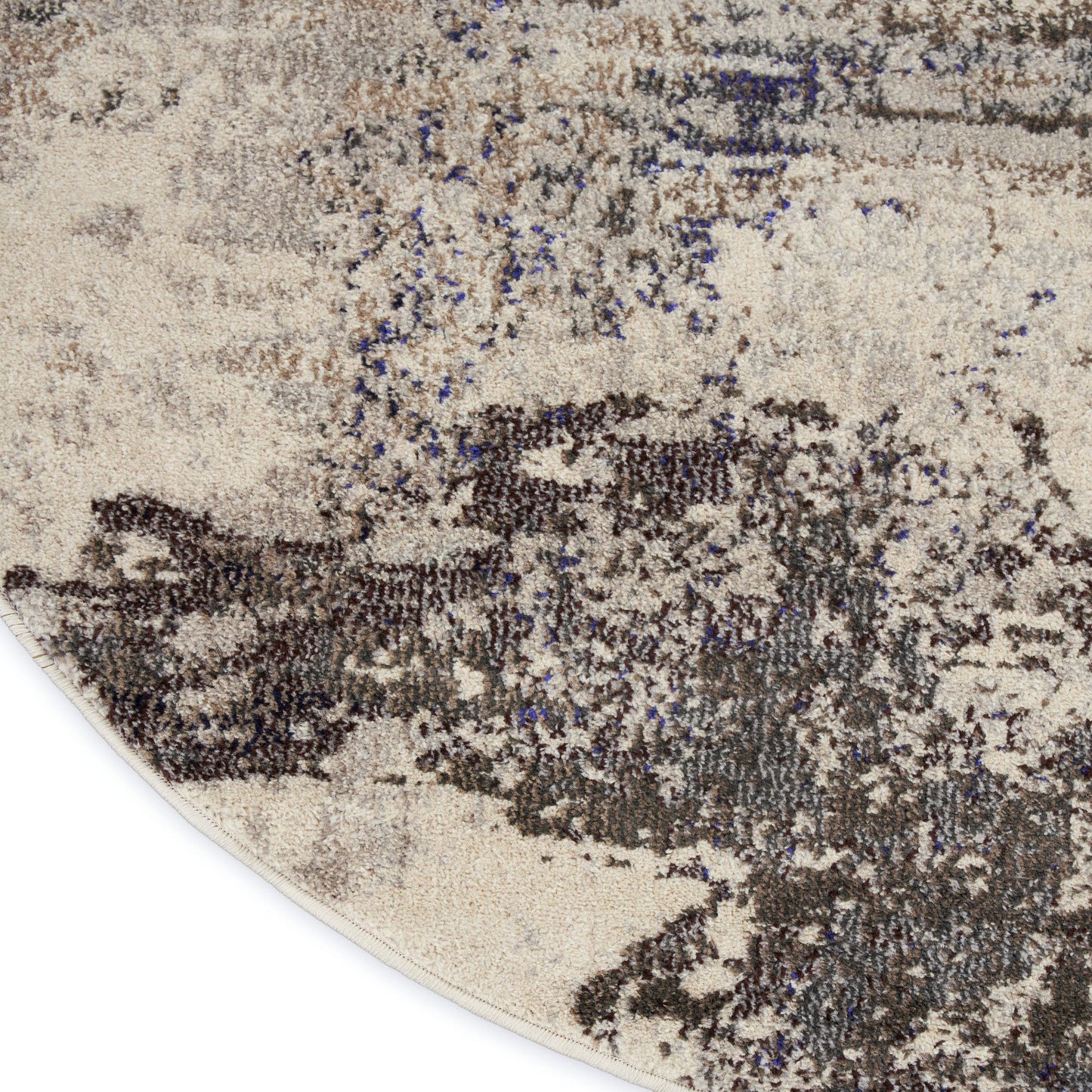 4' X 4' Ivory And Grey Round Abstract Power Loom Non Skid Area Rug