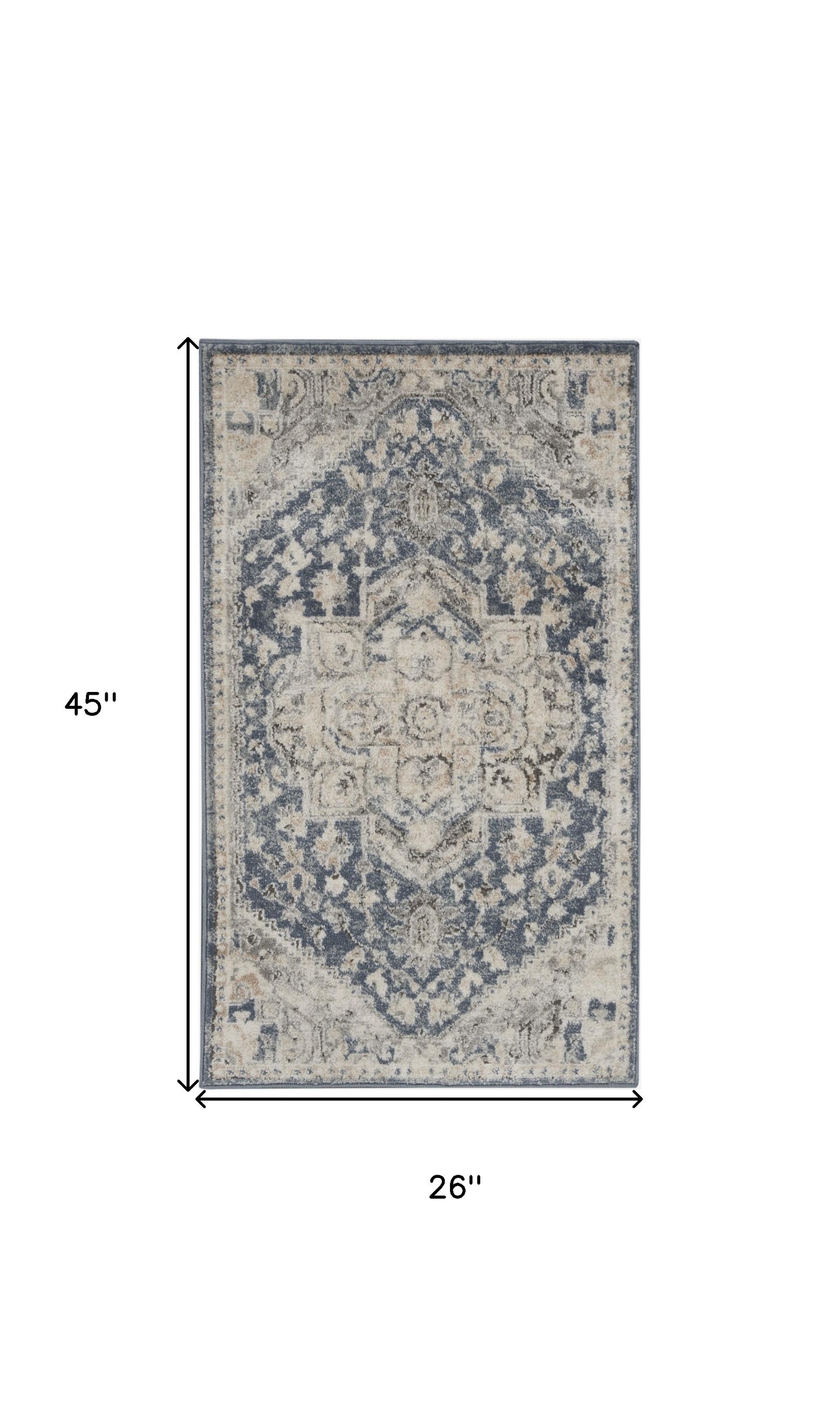 2' X 4' Ivory And Blue Oriental Power Loom Non Skid Area Rug