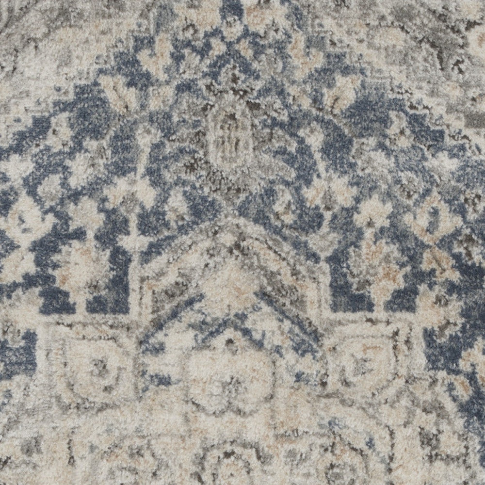 2' X 4' Ivory And Blue Oriental Power Loom Non Skid Area Rug
