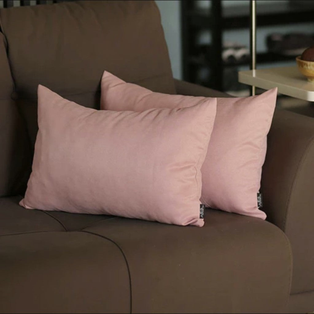 Set Of Two 12" X 20" Light Pink Zippered Polyester Lumbar Pillow Cover