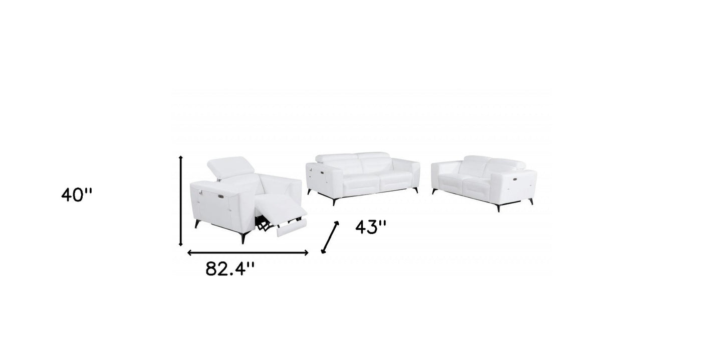 Three Piece Indoor White Italian Leather Six Person Seating Set