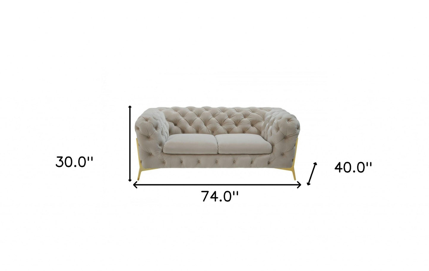 Glam 74" Beige Velvet And Gold Loveseat
