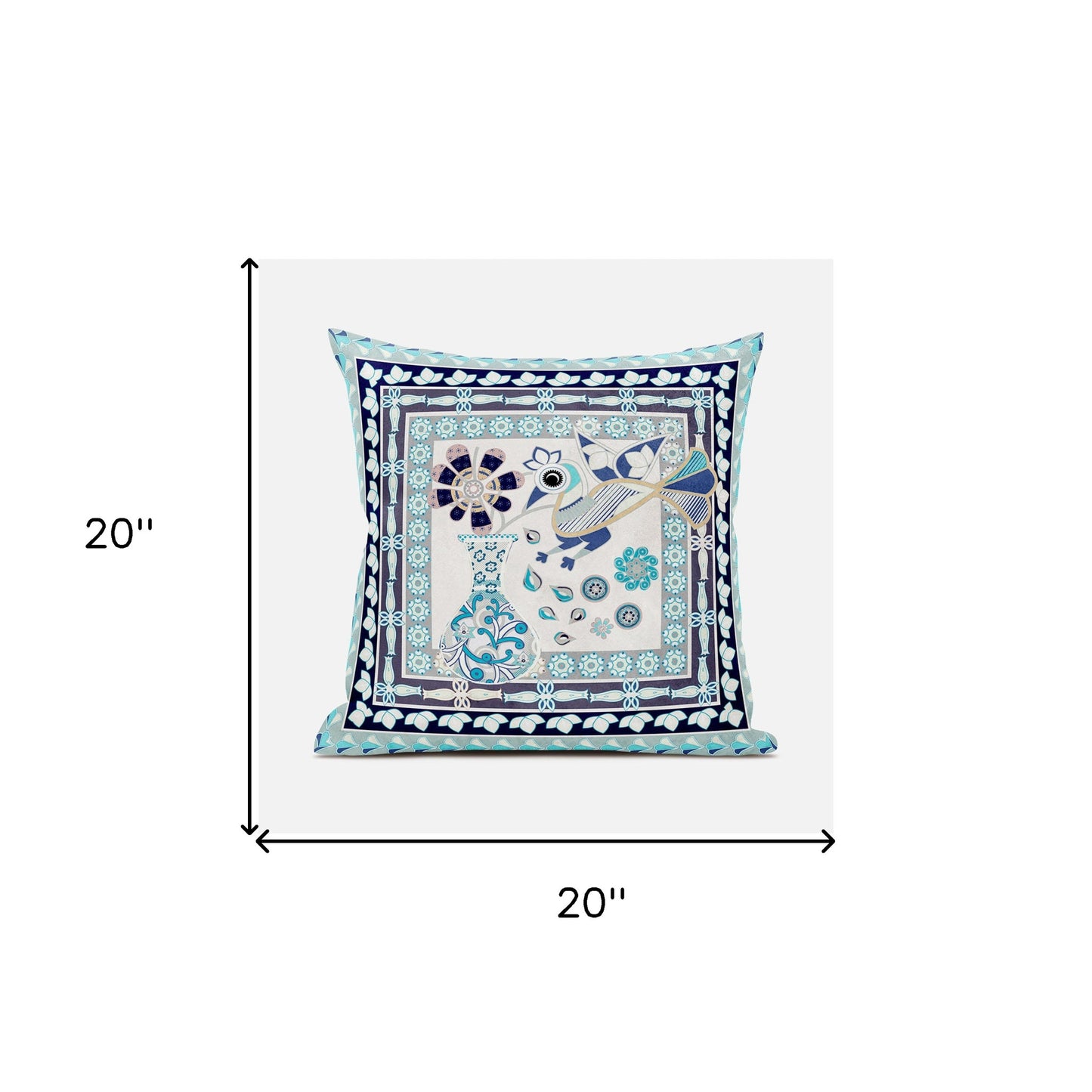 20" X 20" Beige and Black Peacock Broadcloth Floral Zippered Pillow