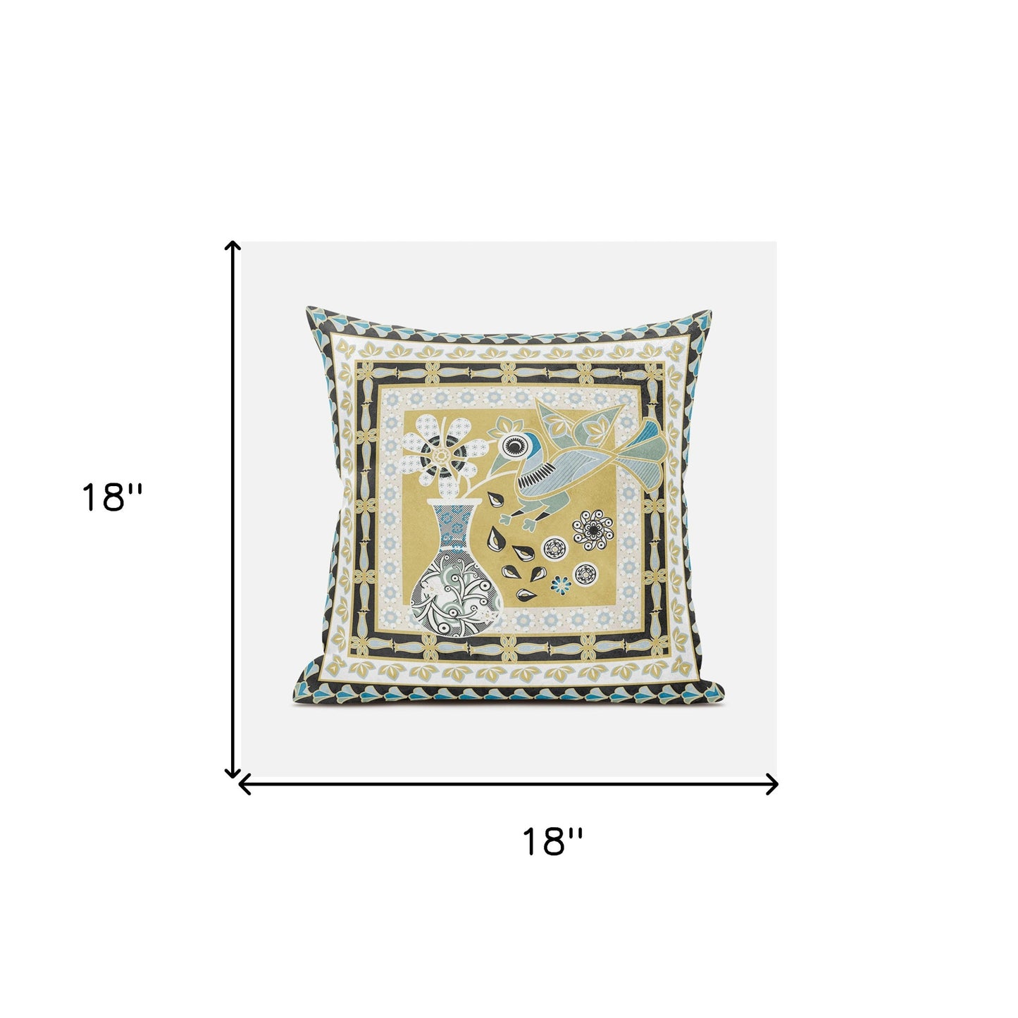 18" X 18" Beige and White Peacock Broadcloth Floral Zippered Pillow