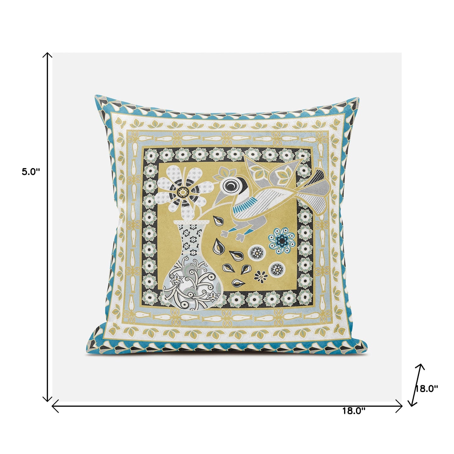 18" X 18" Beige and White Peacock Broadcloth Floral Zippered Pillow