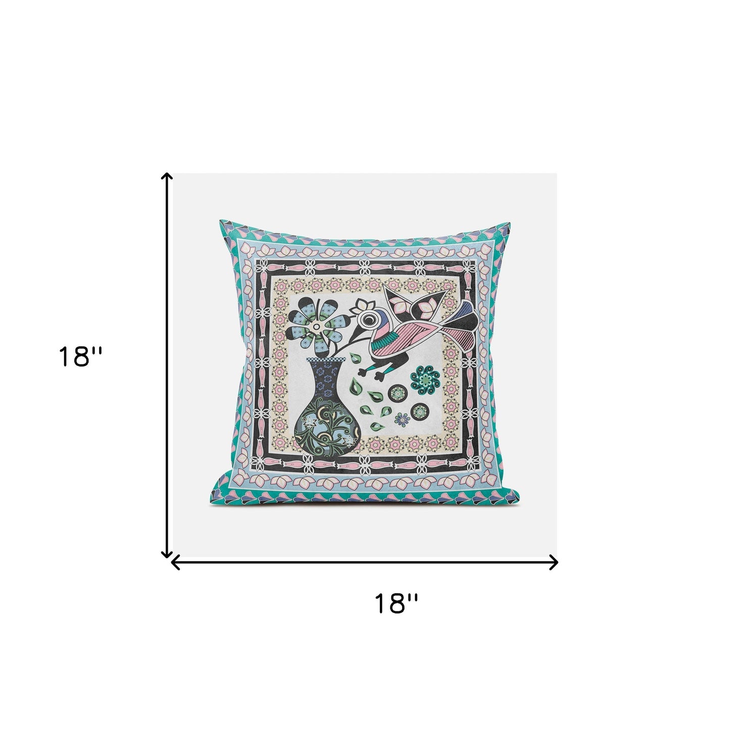 18" X 18" Black and Gray Peacock Broadcloth Floral Zippered Pillow