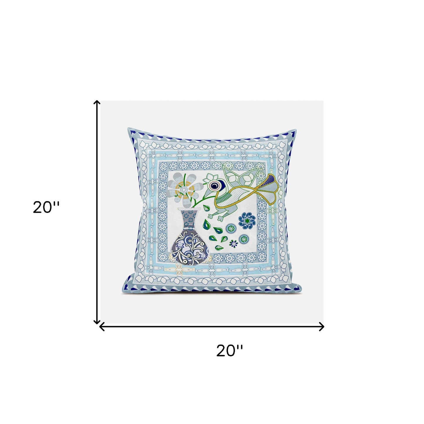 20" X 20" Gray and White Peacock Broadcloth Floral Zippered Pillow