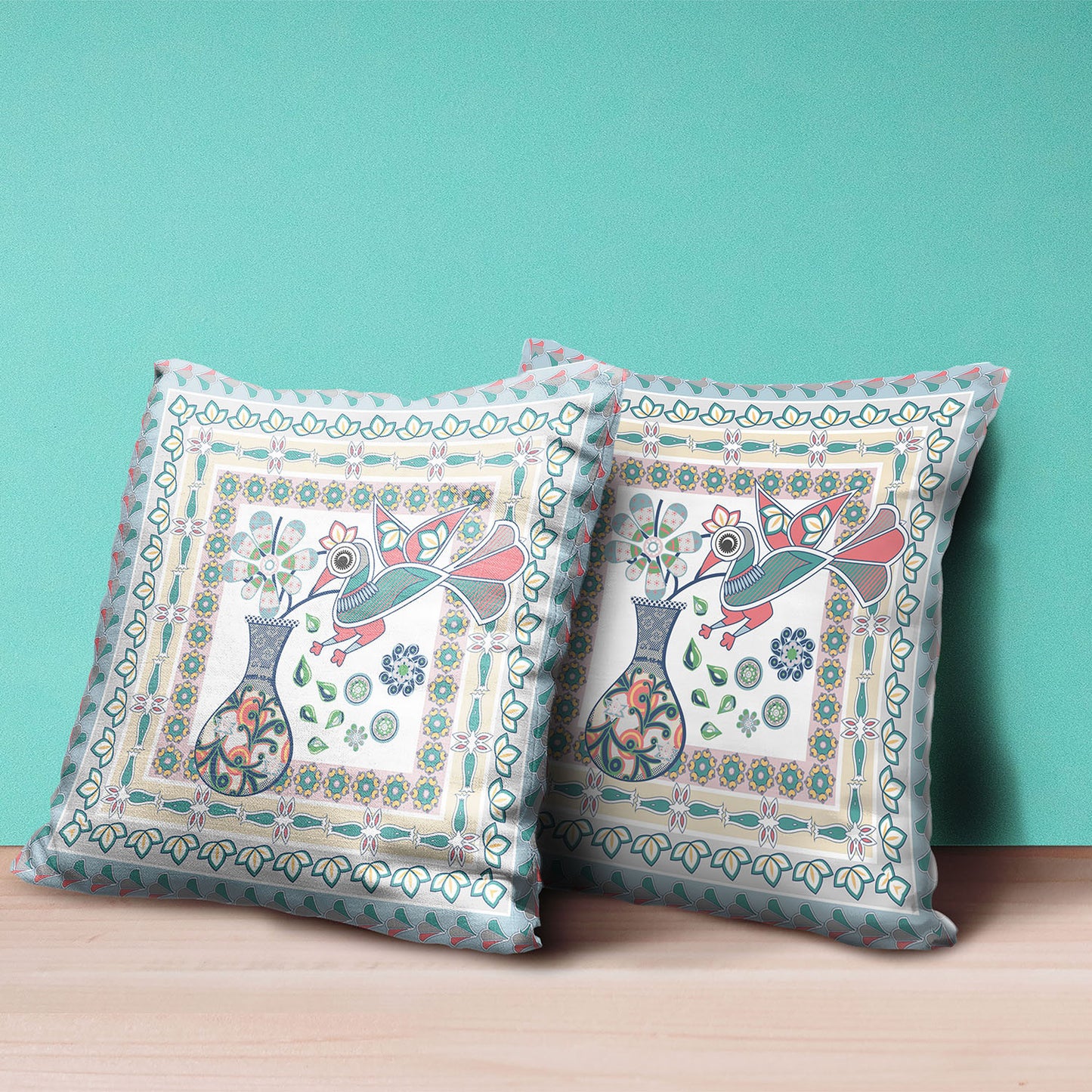 20" X 20" Pink and White Peacock Broadcloth Floral Zippered Pillow