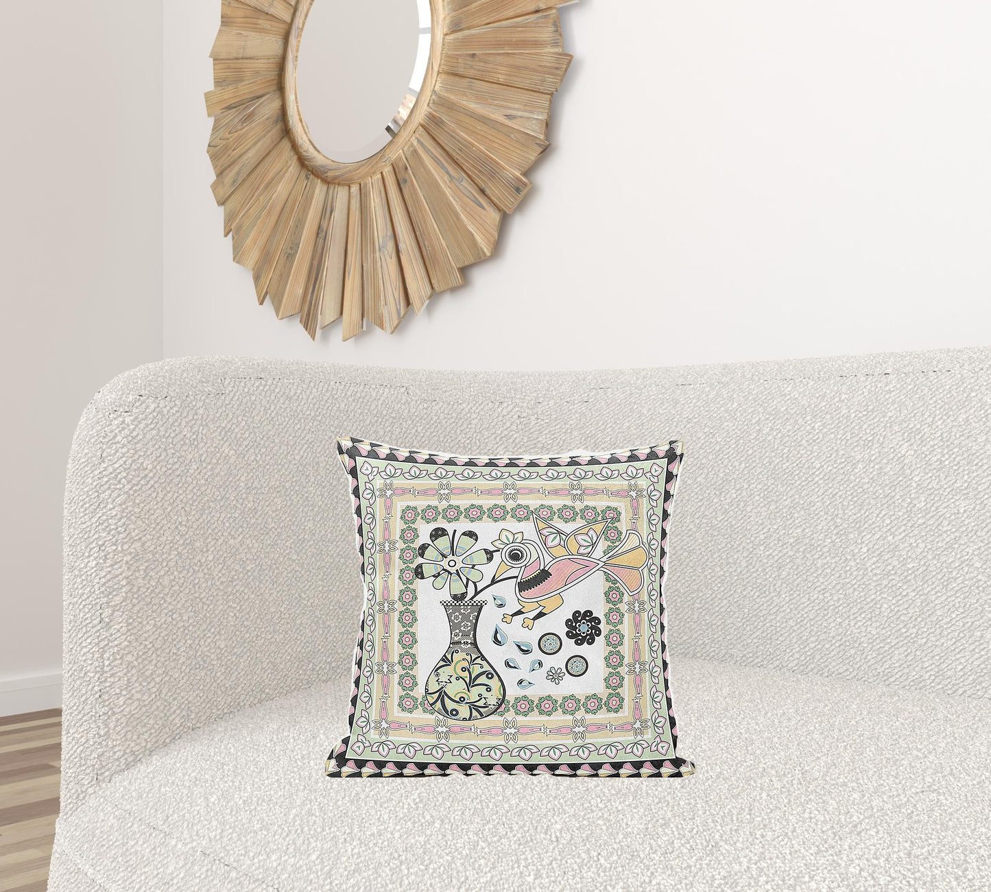 18" X 18" Pink and White Peacock Broadcloth Floral Zippered Pillow