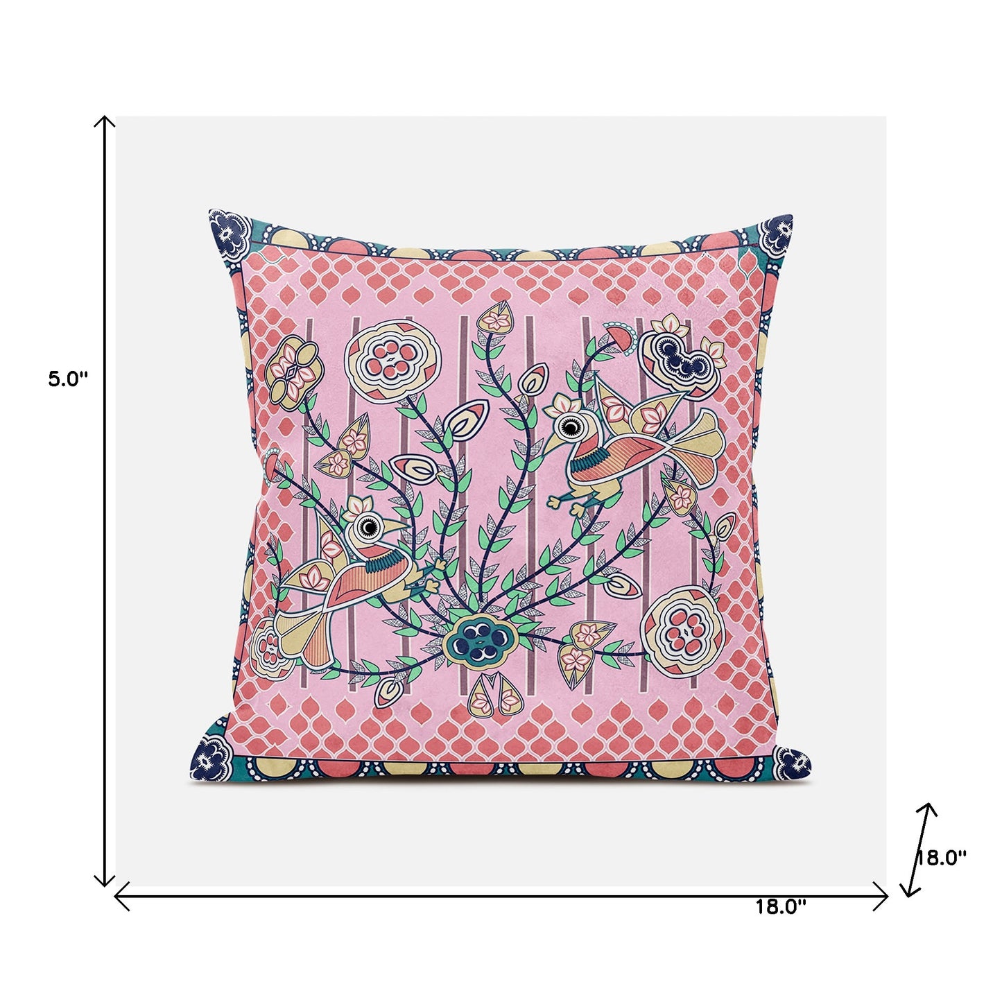 18" X 18" Yellow and Peach Peacock Broadcloth Floral Zippered Pillow