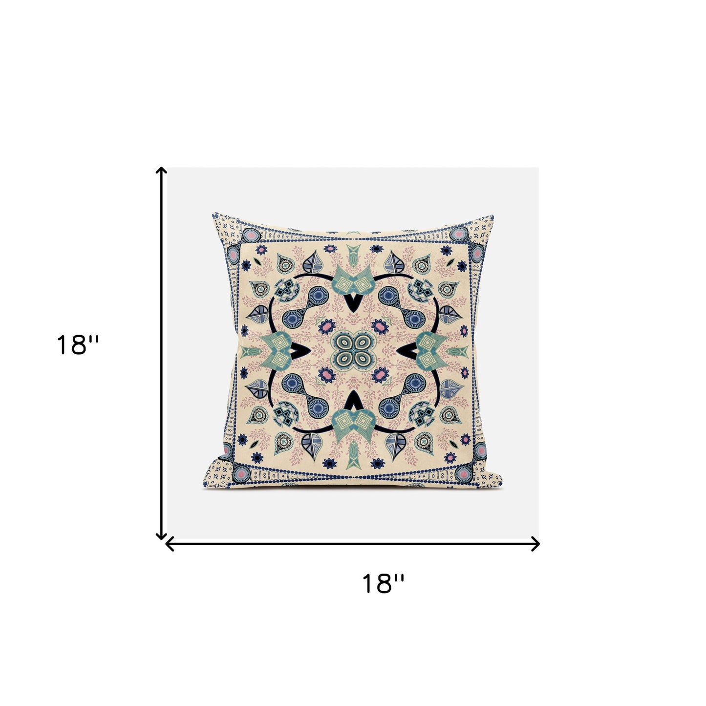 18" X 18" Beige and Black Broadcloth Paisley Zippered Pillow