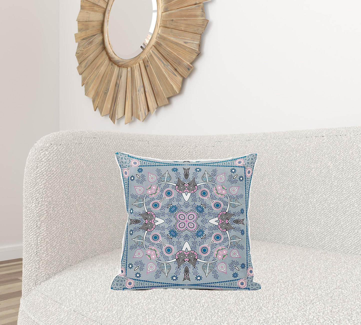 20" X 20" Gray and Pink Broadcloth Paisley Zippered Pillow