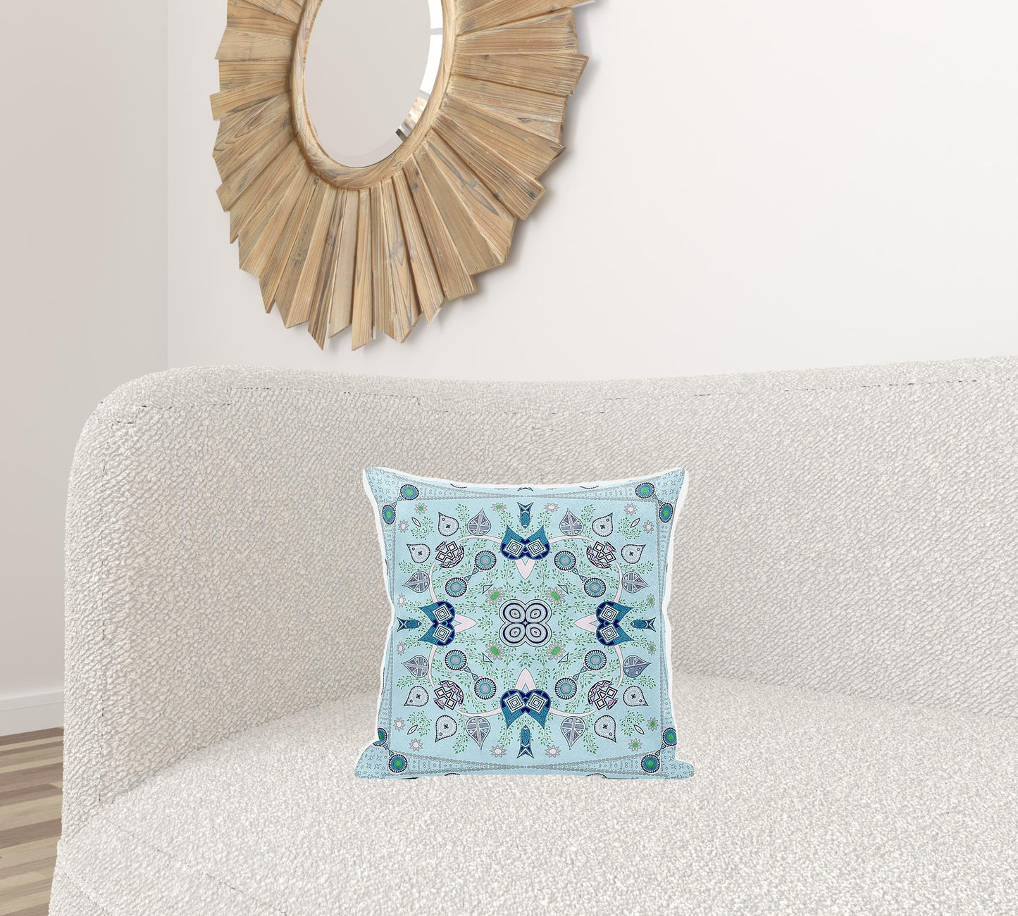 16" X 16" Blue and White Broadcloth Paisley Zippered Pillow