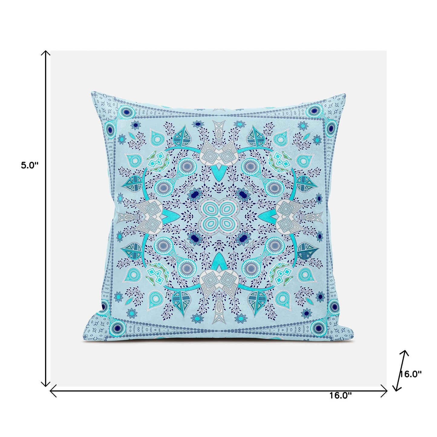 16" X 16" Blue and Gray Broadcloth Paisley Zippered Pillow