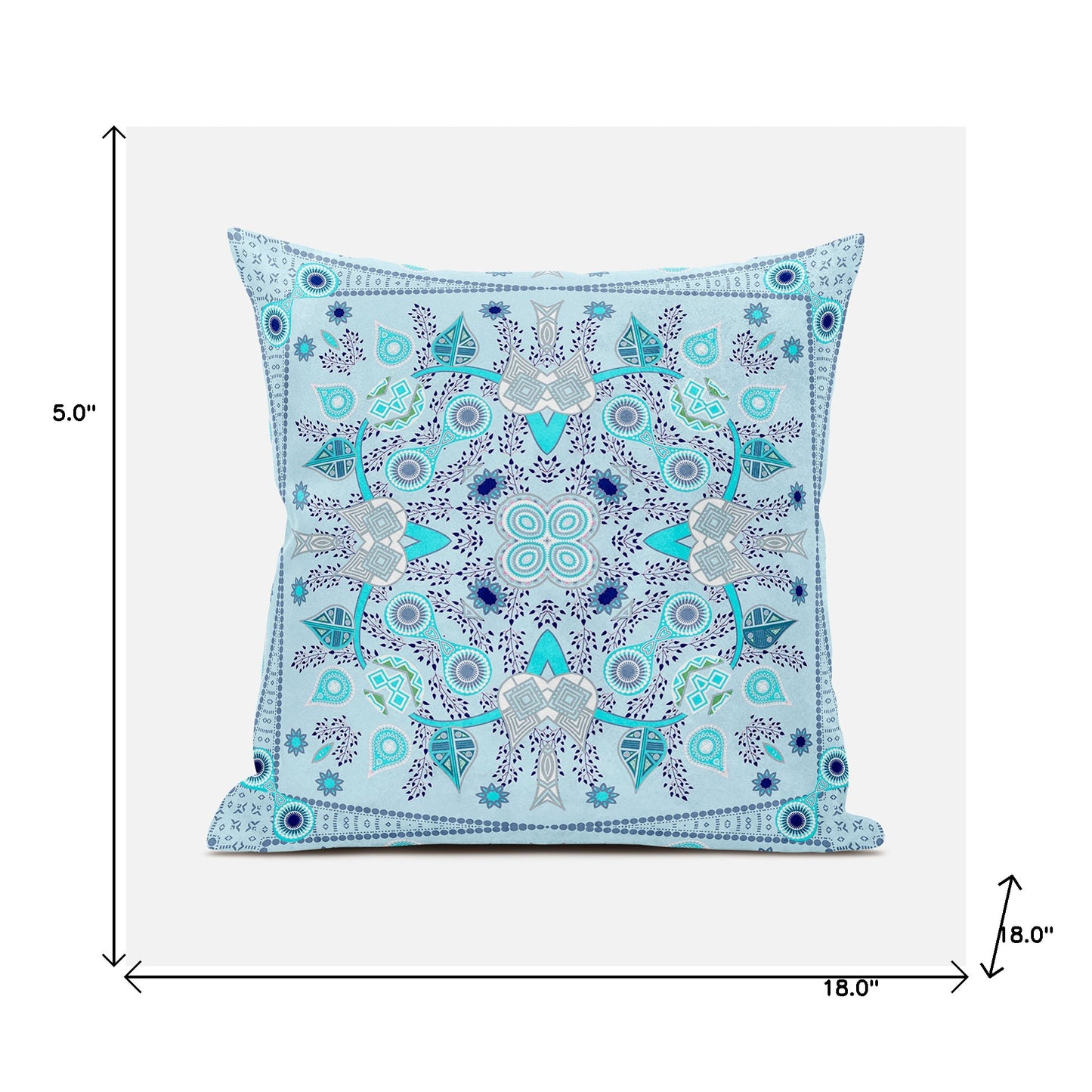 18" X 18" Blue and Gray Broadcloth Paisley Zippered Pillow