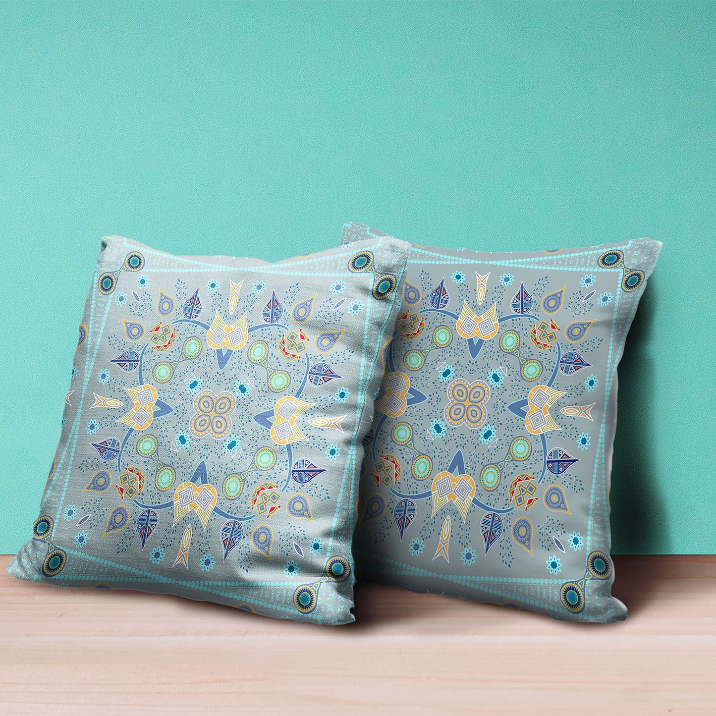 18" X 18" Blue and Gray Broadcloth Paisley Zippered Pillow