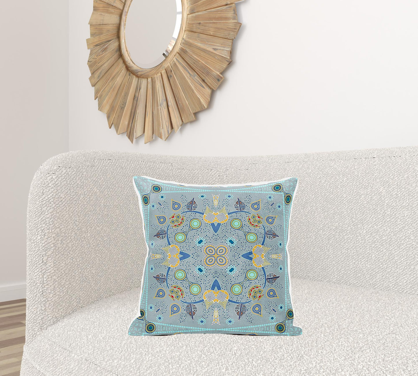 20" X 20" Blue and Gray Broadcloth Paisley Zippered Pillow