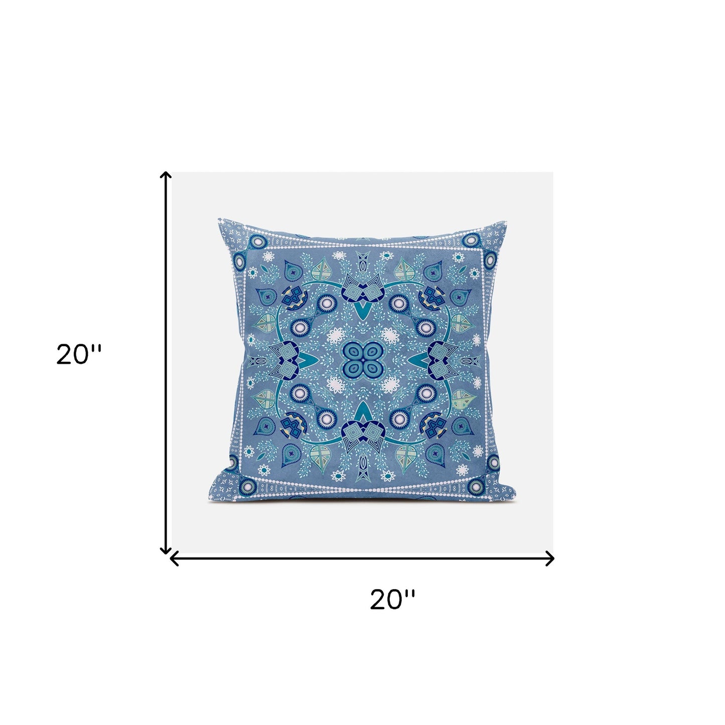 20" X 20" Blue and White Broadcloth Paisley Zippered Pillow