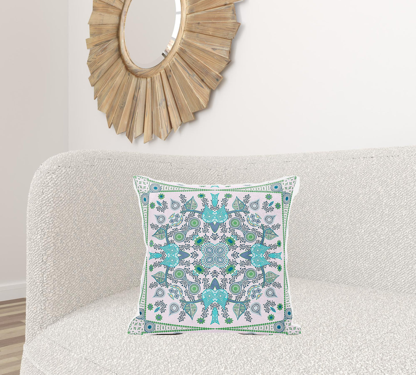 20" X 20" Blue and White Broadcloth Paisley Zippered Pillow