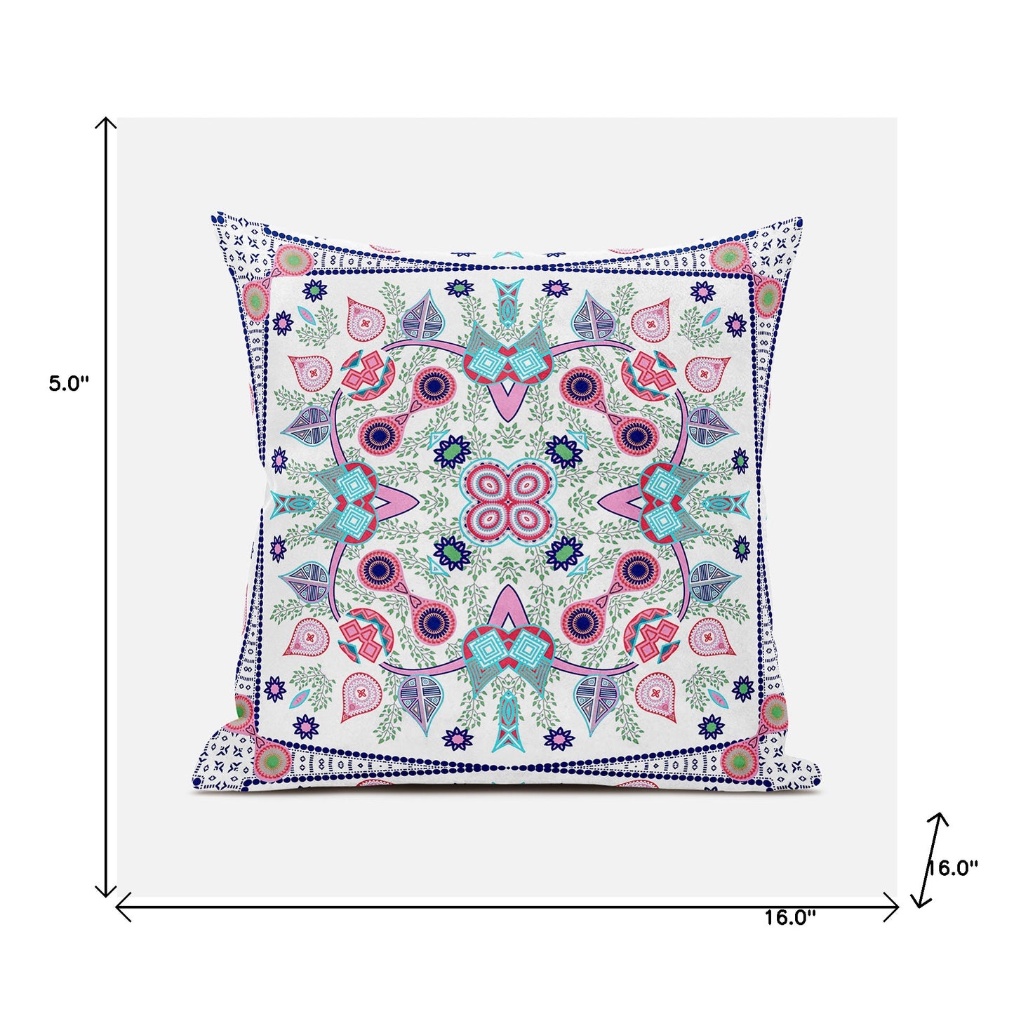 16" X 16" Pink and White Broadcloth Paisley Zippered Pillow