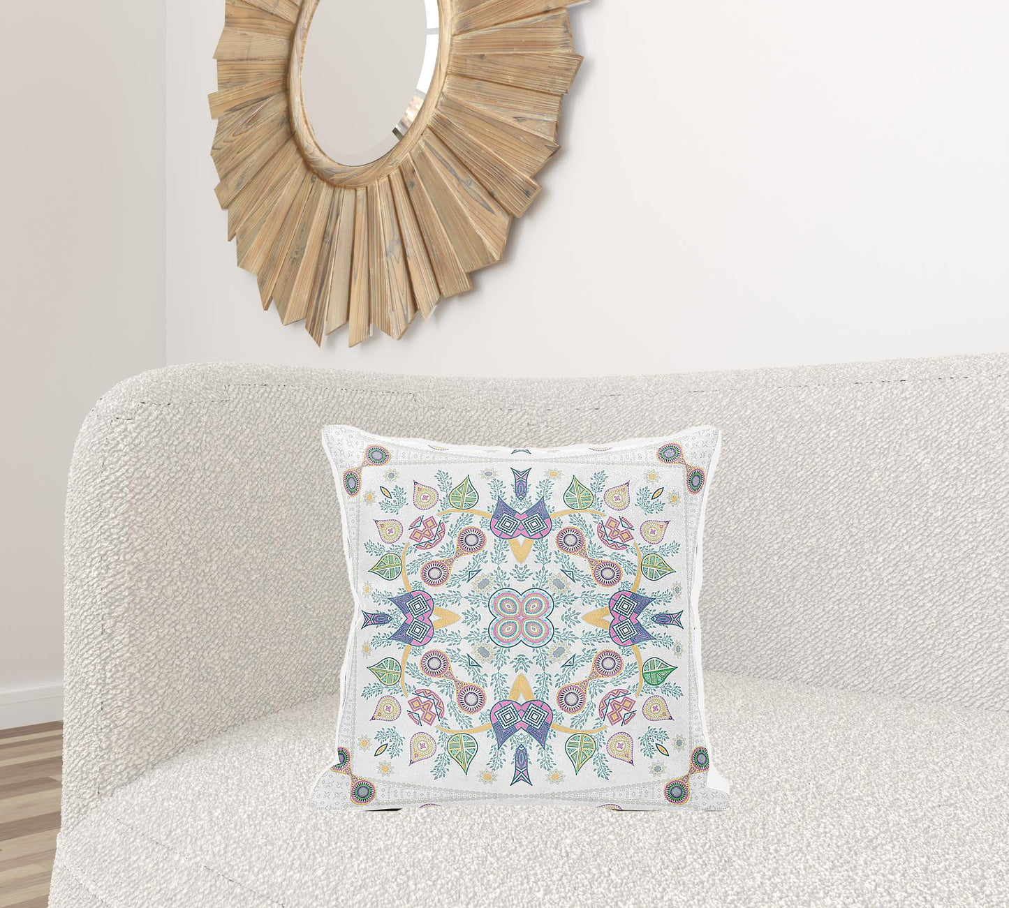 20" X 20" Green and White Broadcloth Paisley Zippered Pillow