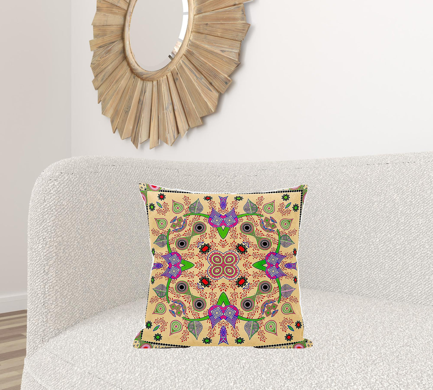 20" X 20" Beige and Green Broadcloth Paisley Zippered Pillow