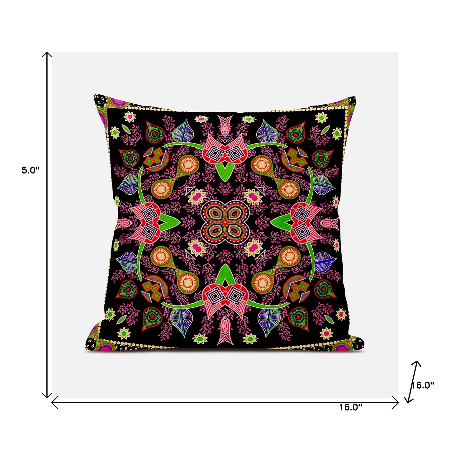 16" X 16" Black and Pink Broadcloth Paisley Zippered Pillow