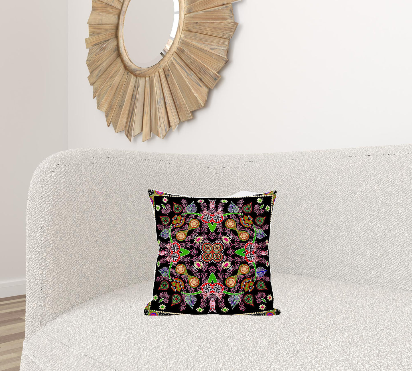 16" X 16" Black and Pink Broadcloth Paisley Zippered Pillow
