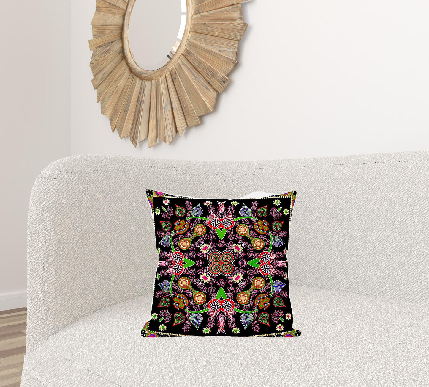 18" X 18" Black and Pink Broadcloth Paisley Zippered Pillow