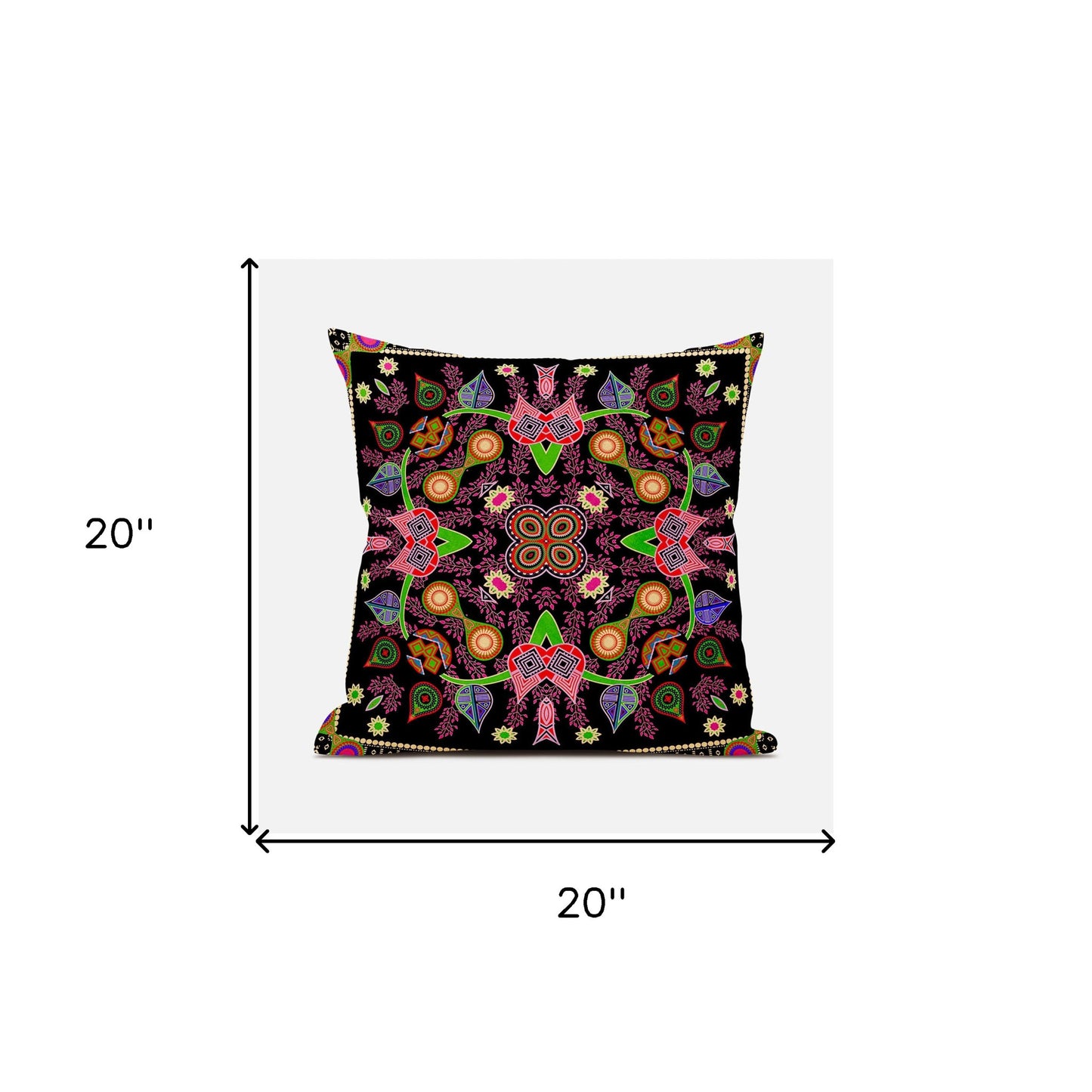 20" X 20" Black and Pink Broadcloth Paisley Zippered Pillow