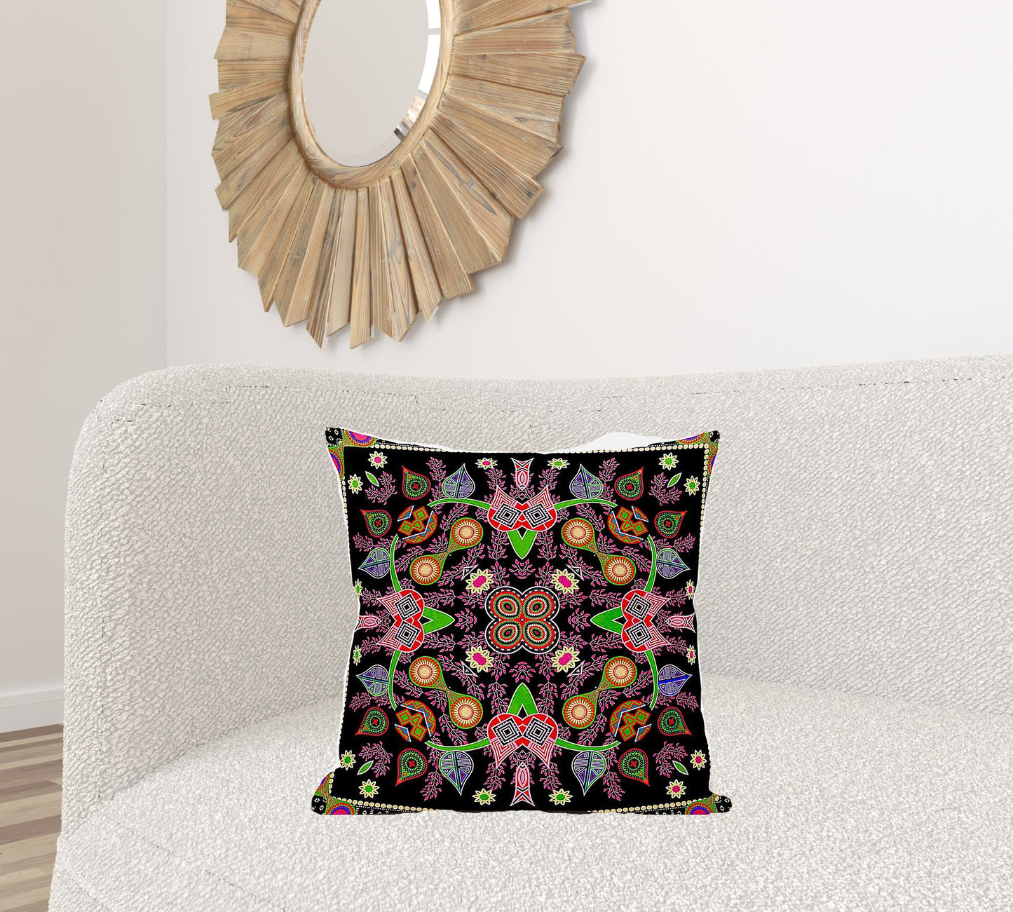 20" X 20" Black and Pink Broadcloth Paisley Zippered Pillow