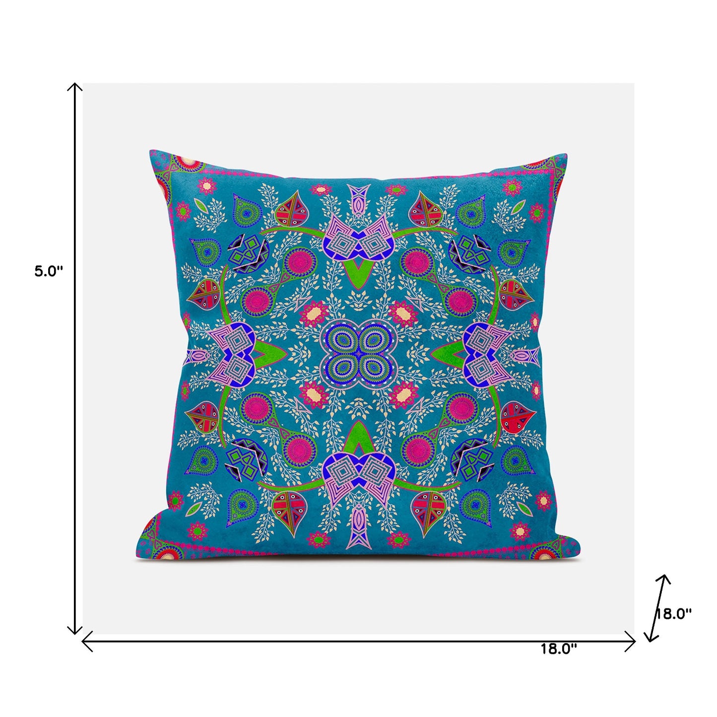 18" X 18" Blue and Pink Broadcloth Paisley Zippered Pillow
