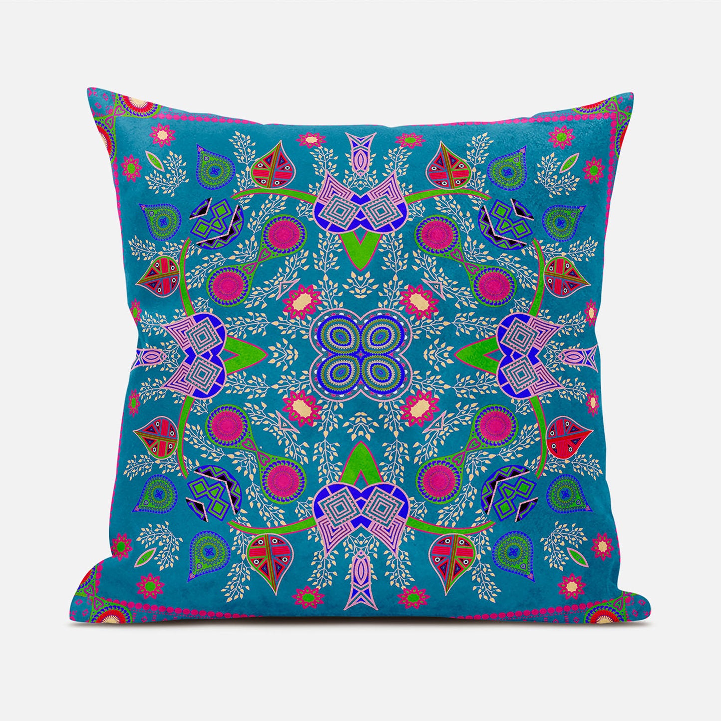 20" X 20" Blue and Pink Broadcloth Paisley Zippered Pillow