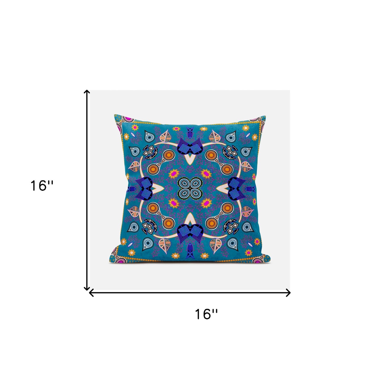16" X 16" Blue and Gold Broadcloth Paisley Zippered Pillow