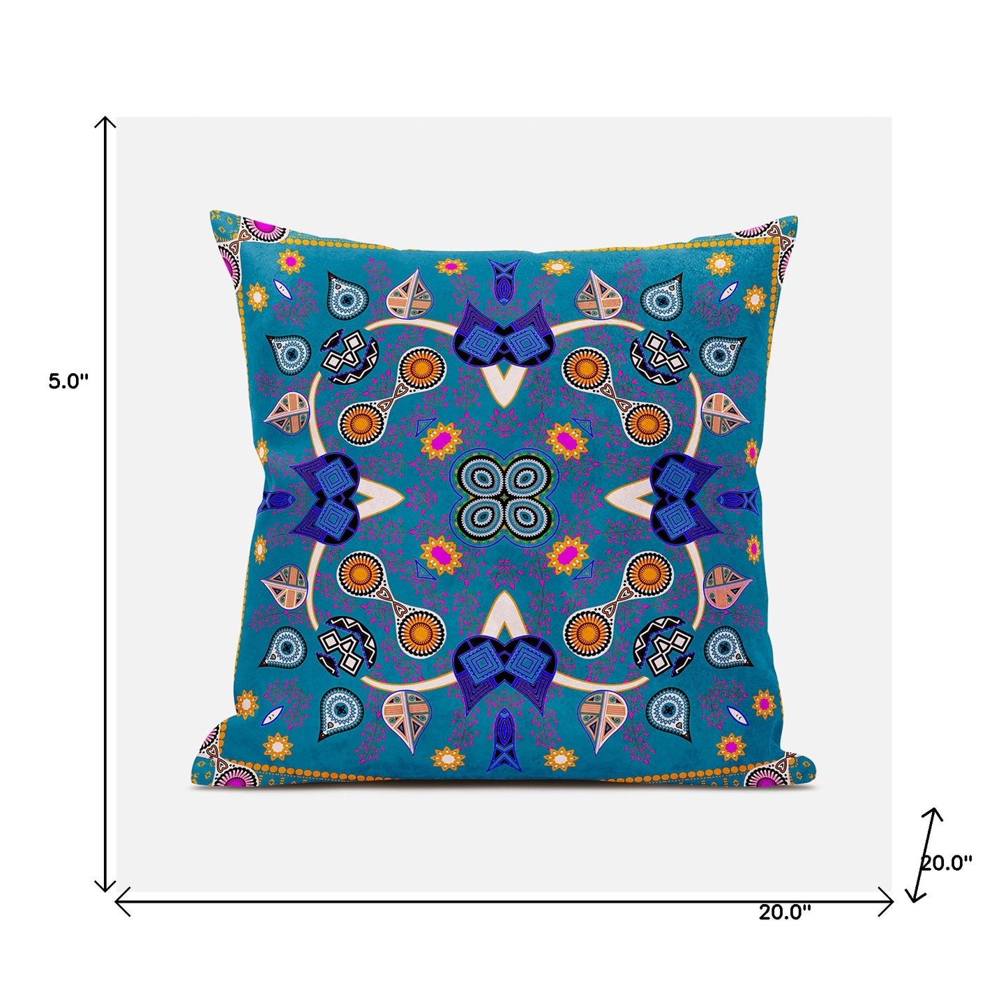 20" X 20" Blue and Gold Broadcloth Paisley Zippered Pillow