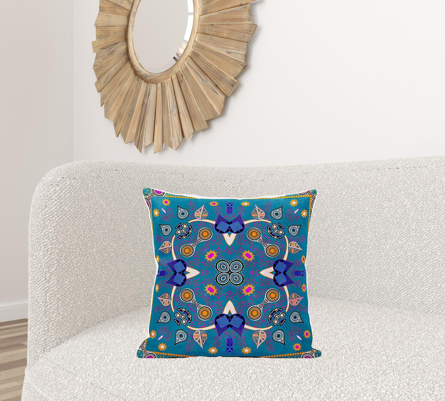 20" X 20" Blue and Gold Broadcloth Paisley Zippered Pillow