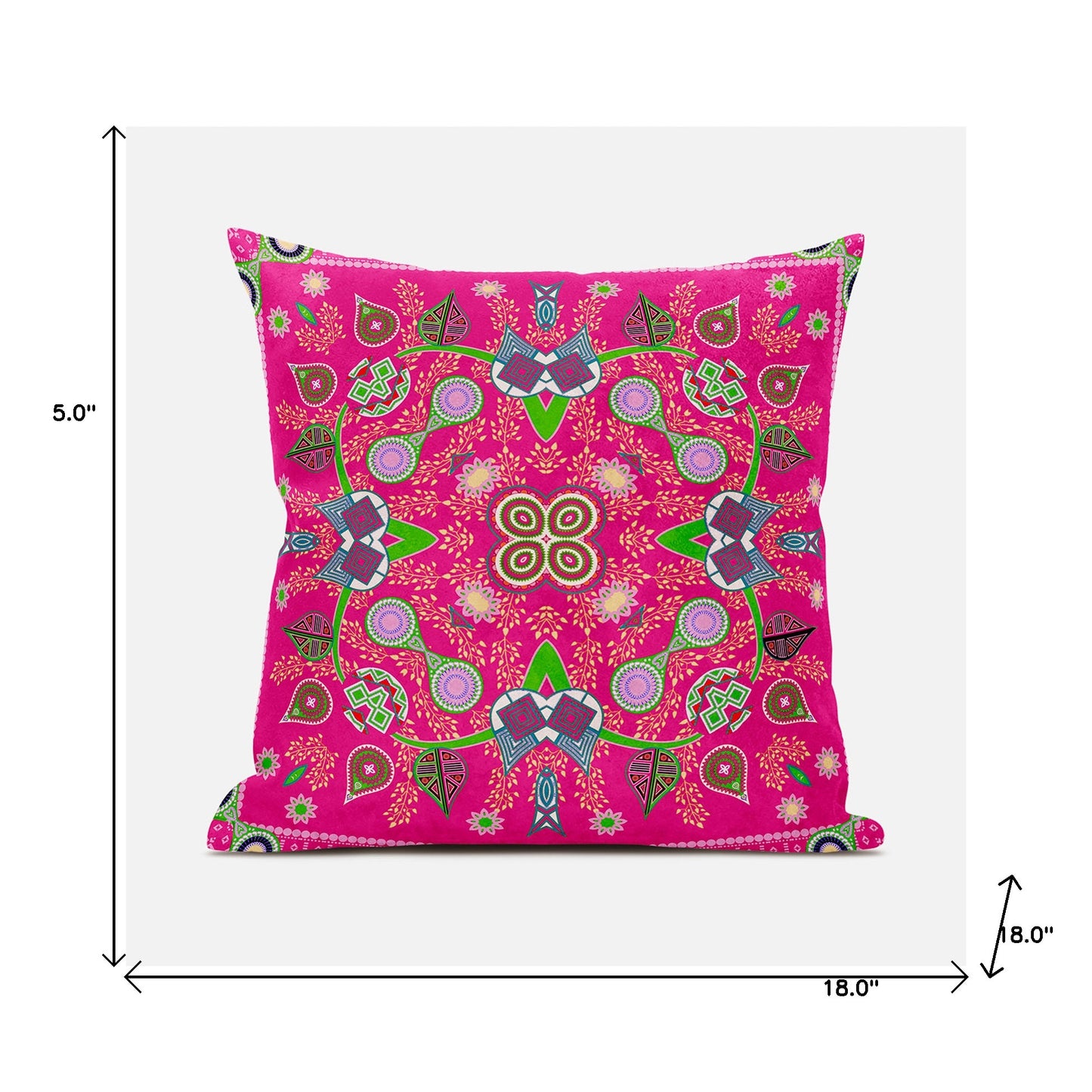 18" X 18" Pink and Green Broadcloth Paisley Zippered Pillow