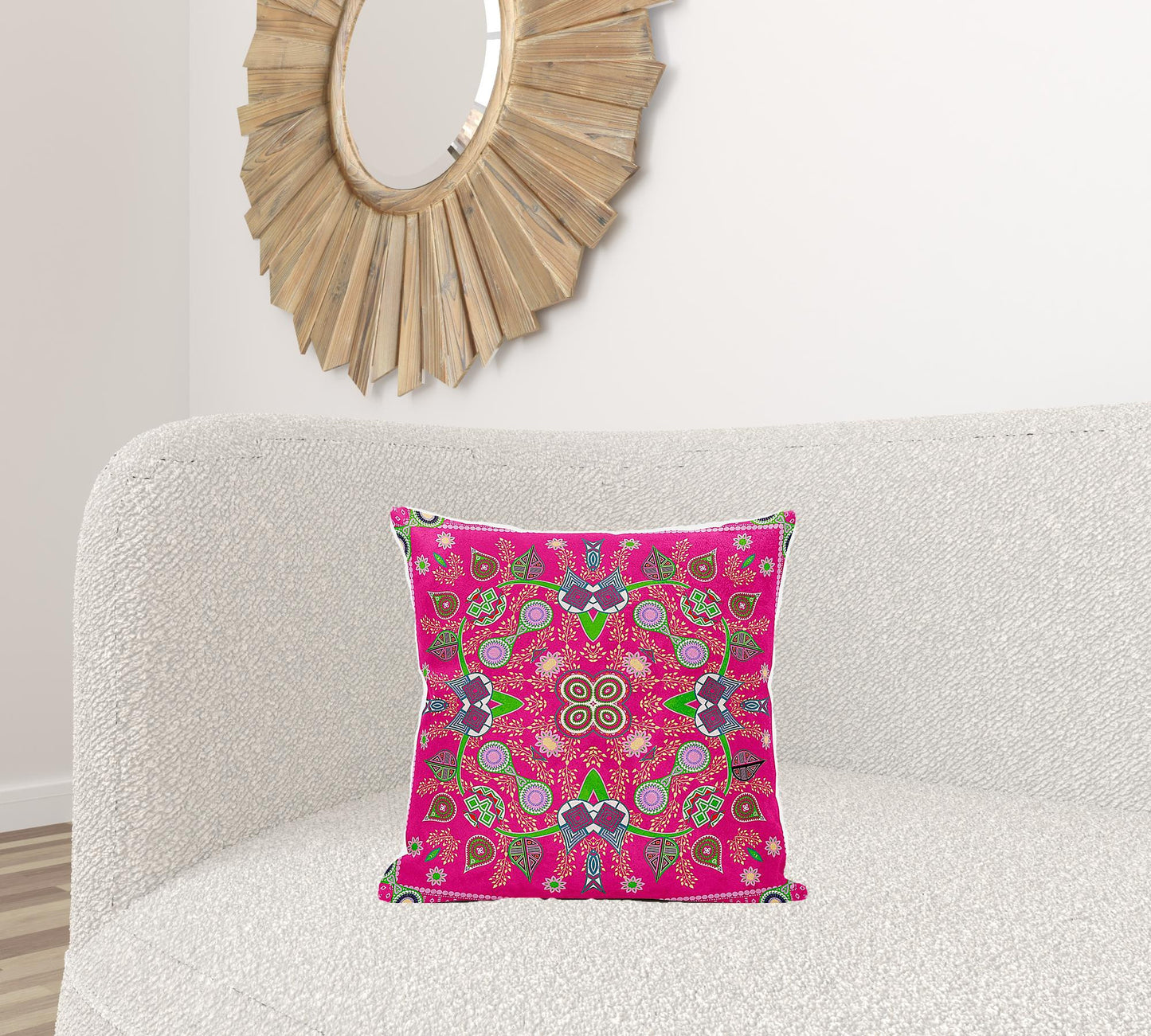 18" X 18" Pink and Green Broadcloth Paisley Zippered Pillow