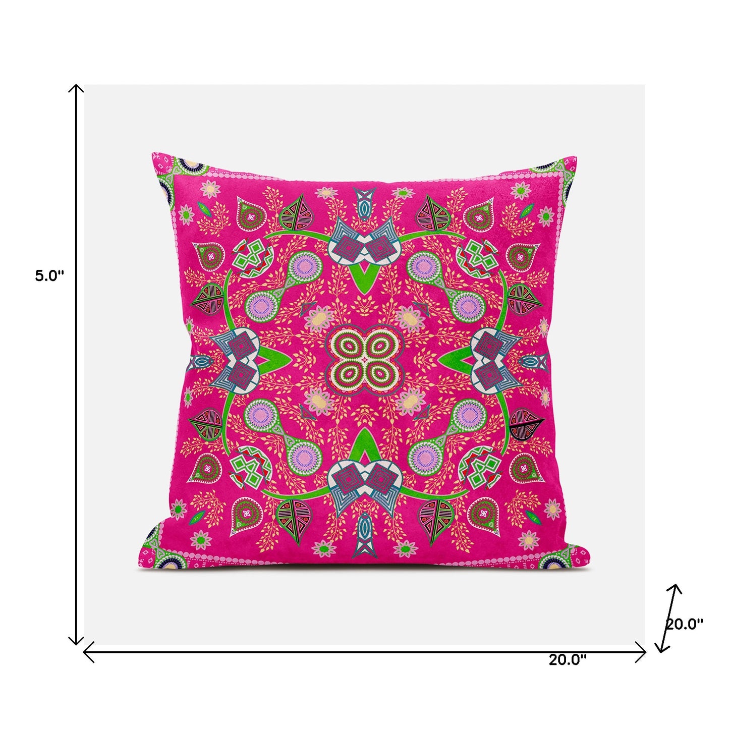 20" X 20" Pink and Green Broadcloth Paisley Zippered Pillow