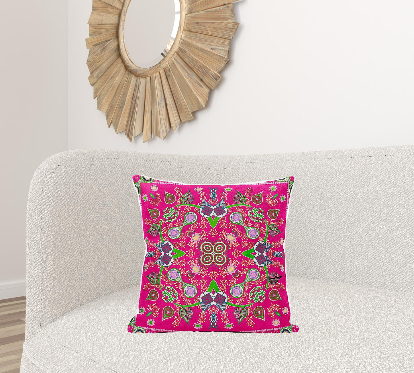 20" X 20" Pink and Green Broadcloth Paisley Zippered Pillow