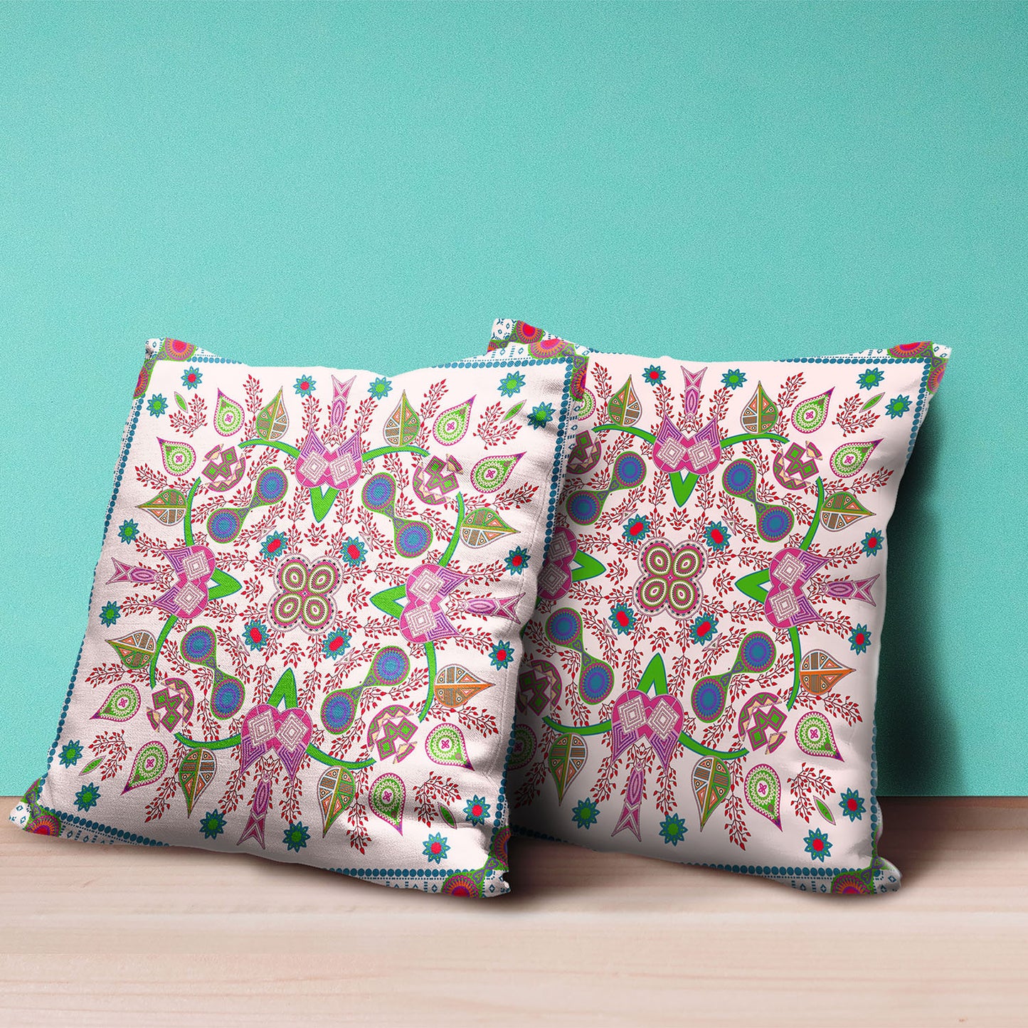 20" X 20" Pink and Purple Broadcloth Paisley Zippered Pillow