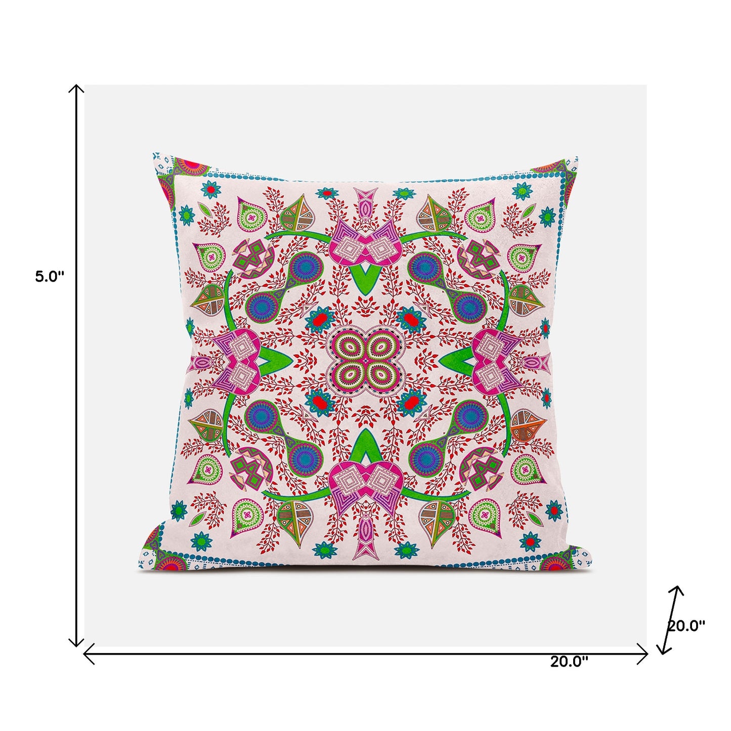 20" X 20" Pink and Purple Broadcloth Paisley Zippered Pillow