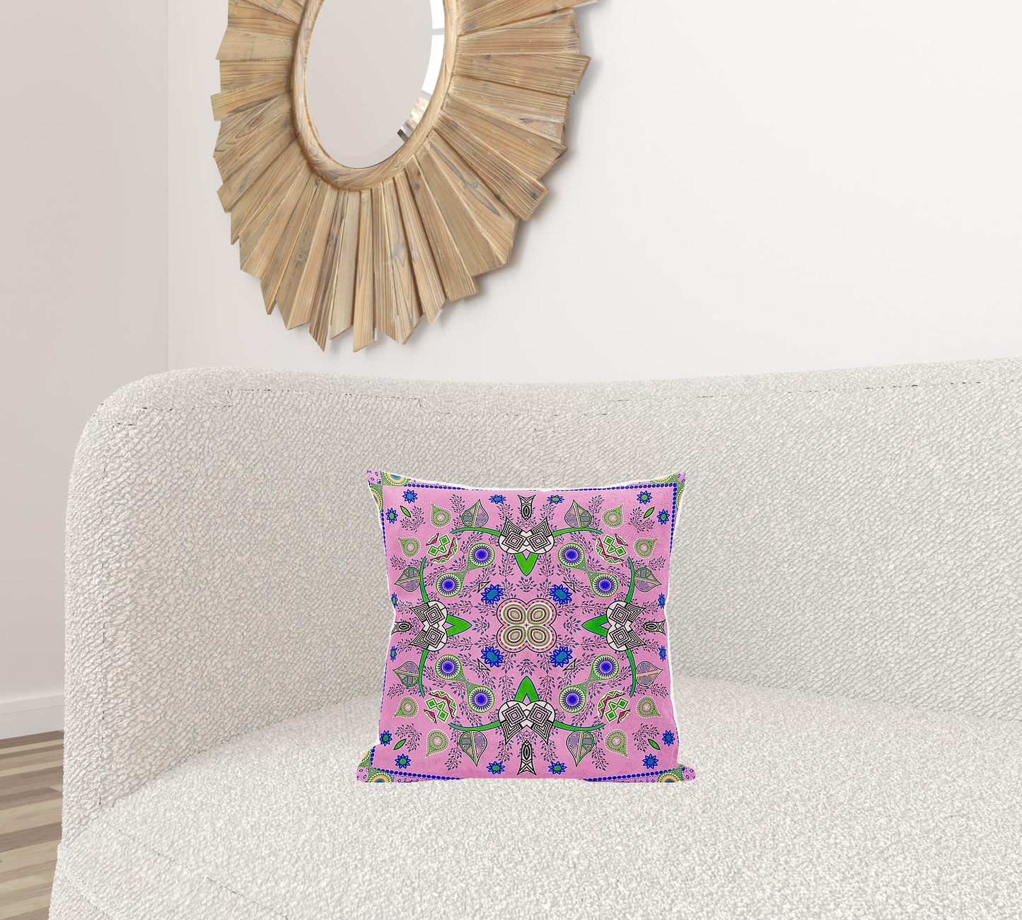 16" X 16" Blue and Pink Broadcloth Paisley Zippered Pillow