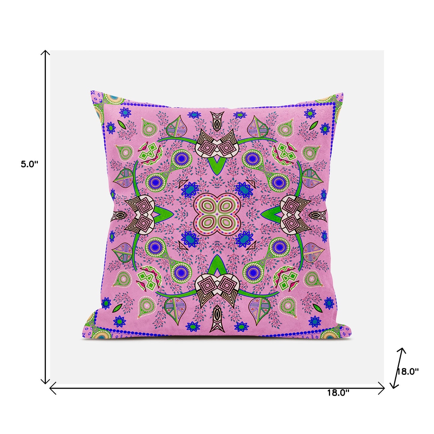 18" X 18" Blue and Pink Broadcloth Paisley Zippered Pillow