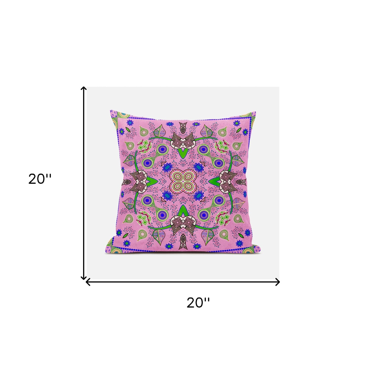 20" X 20" Blue and Pink Broadcloth Paisley Zippered Pillow